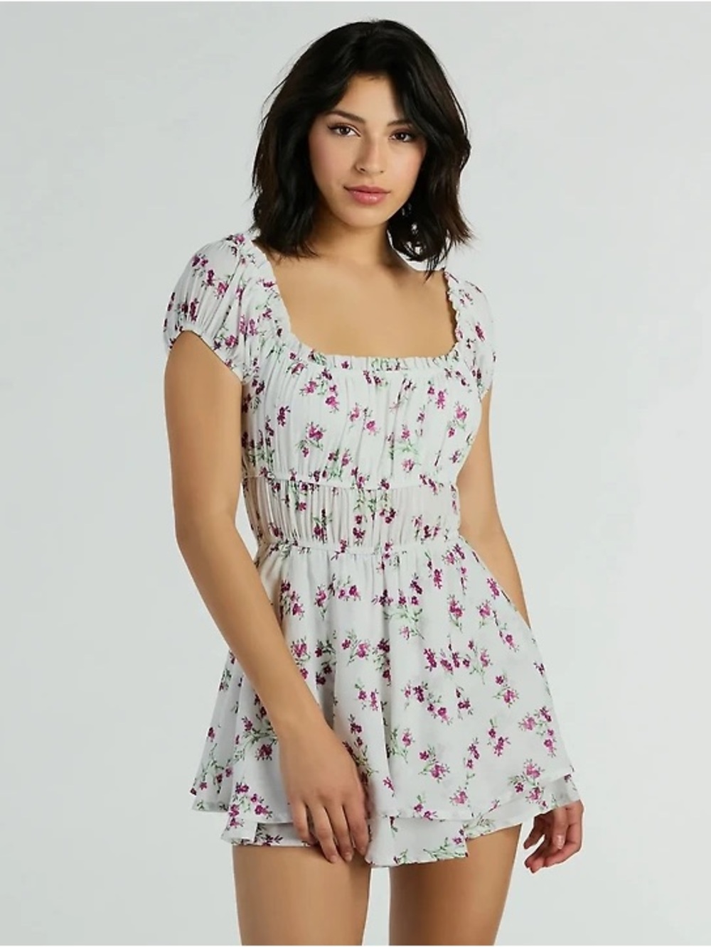 Windsor Puff Sleeve Floral Chiffon Romper